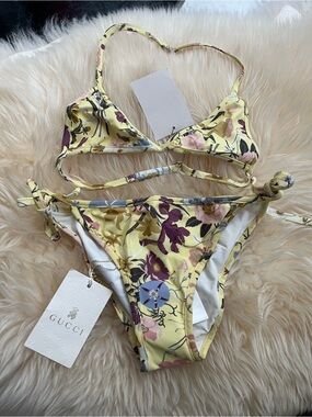NWT 100% AUTH Gucci Kids Yellow Floral Triangle String Bikini Sz 8